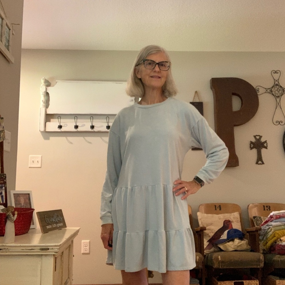 Wild Fable Light Blue Tiered Long-Sleeve Dress